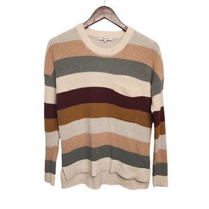 Madewell Thompson Pocket Pullover Ribbed Knit Sweater Neutral Stripe Small